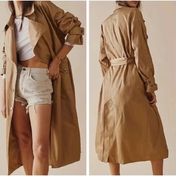 Free People XS Camel Tan Soho Trench Coat - Picture 7 of 9